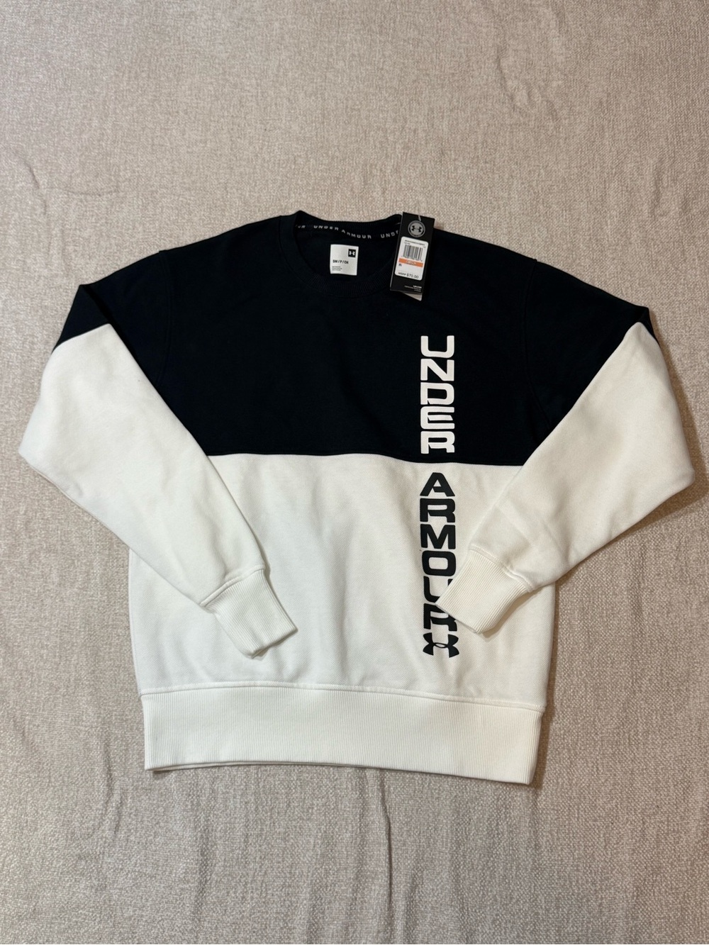 Under Armour Mens S Colorblock Crewneck Sweatshirt Black White Y2K NWT